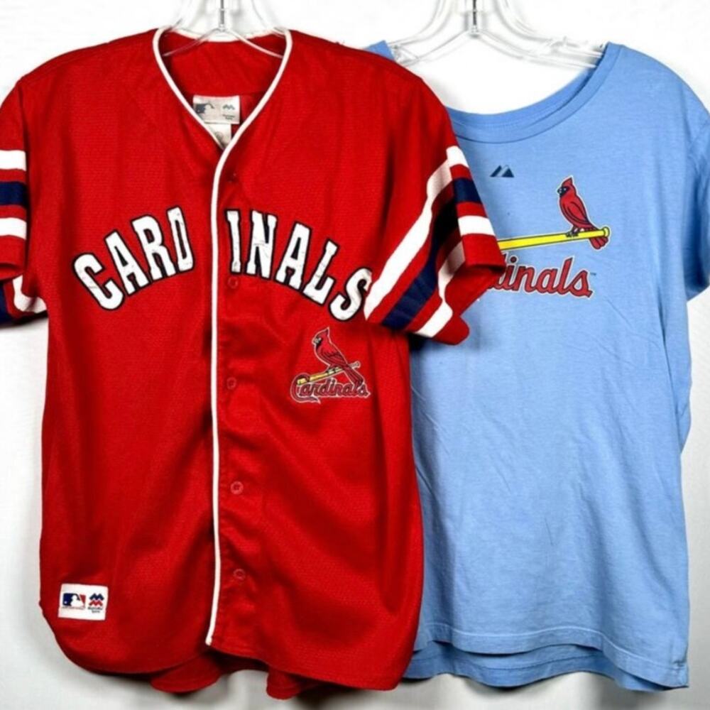Bundle of 2 Girl's MLB Cardinals Jersey & T-Shirt Red/Blue Short Sleeve SizeL/XL